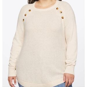 Market & Spruce 1X NWT Janice Textured Button Detail Raglan Sweater beige